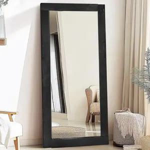 Full length mirror 71x32 solid wood frame hd tempered glass wall mounted leaning rustic modern decor for bedroom living room entryway black