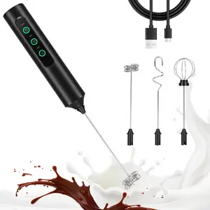 2026 Upgraded Rechargeable Milk Frother – Handheld Electric Coffee Mixer with 3 Whisks, 3 Speed Settings & Storage Stand | Versatile Drink Mixer for Juices, Prebiotic Powders, Lattes, Cappuccinos,coffee mixer, Matcha & Eggs (Black)– Christmas gift outdoor