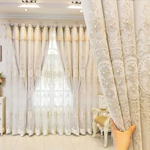 Luxury 2Panels Light Luxury Integrated Cloth and Curtain with Embroidery and Light Blocking Exquisite Modern Polyester Artificial Pearl Decorations for Bedrooms Enhancing Privacy and Style