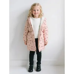 NewGirls' Cozy Fleece-Lined Hooded Zip-Up Jacket with Cute Animal Print - Mid-Length Winter Coat for Fall & Winter, Warm Pullover with Pockets, Polyester Lining, Perfect for Casual Outings, Cute Jackets for Girls
