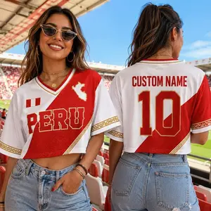 Custom Peru Soccer Crop Top Jersey, Personalized Peru Soccer Jersey Crop Tee, Festival Shirt, Football Fan, Custom Peru Jersey Shirt