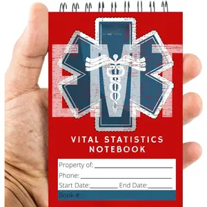 EMT Vital Statistics Notepad - 6 Pack Vitals Notebook For First Responder Note Pad,  Paramedic Gear And Supplies.  EMS/EMT Gifts