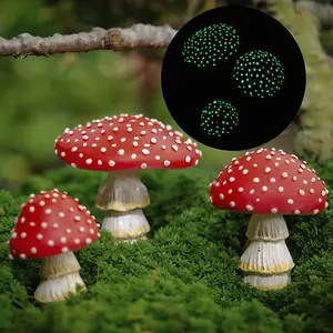 3pcs Glow-in-the-dark red mushroom miniature garden ornament design: rustic potted plant home décor