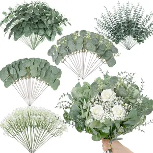 Palonu 200 Pcs 5 Kinds Mixed Artificial Eucalyptus Leaves Stems Bulk Babys Breath Eucalyptus Bundle Faux Plants Greenery for DIY Bouquets Floral Arrangement Wedding Engagement Party Decor