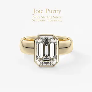 2CT Emerald Cut Moissanite Women's Fashion Wedding Ring, S925 Silver, Hypoallergenic & Tarnish-Free Luxury Jewelry with Premium Gift Box, Perfect Gift for Her