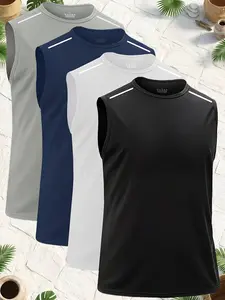 Men's Breathable Lightweight Sleeveless Vest Set, Quick-Dry Round Neck Sport Top, Casual Loose-Fitting Gym Training Shirt, Athletic Training Apparel, Sleeveless Sports Vests