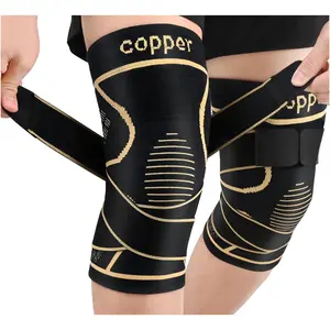 JHVW Copper Knee Brace for Women Men 2-Pack, Knee Compression Sleeve with Straps, Knee Braces for Knee Pain, Knee Support for Running Working