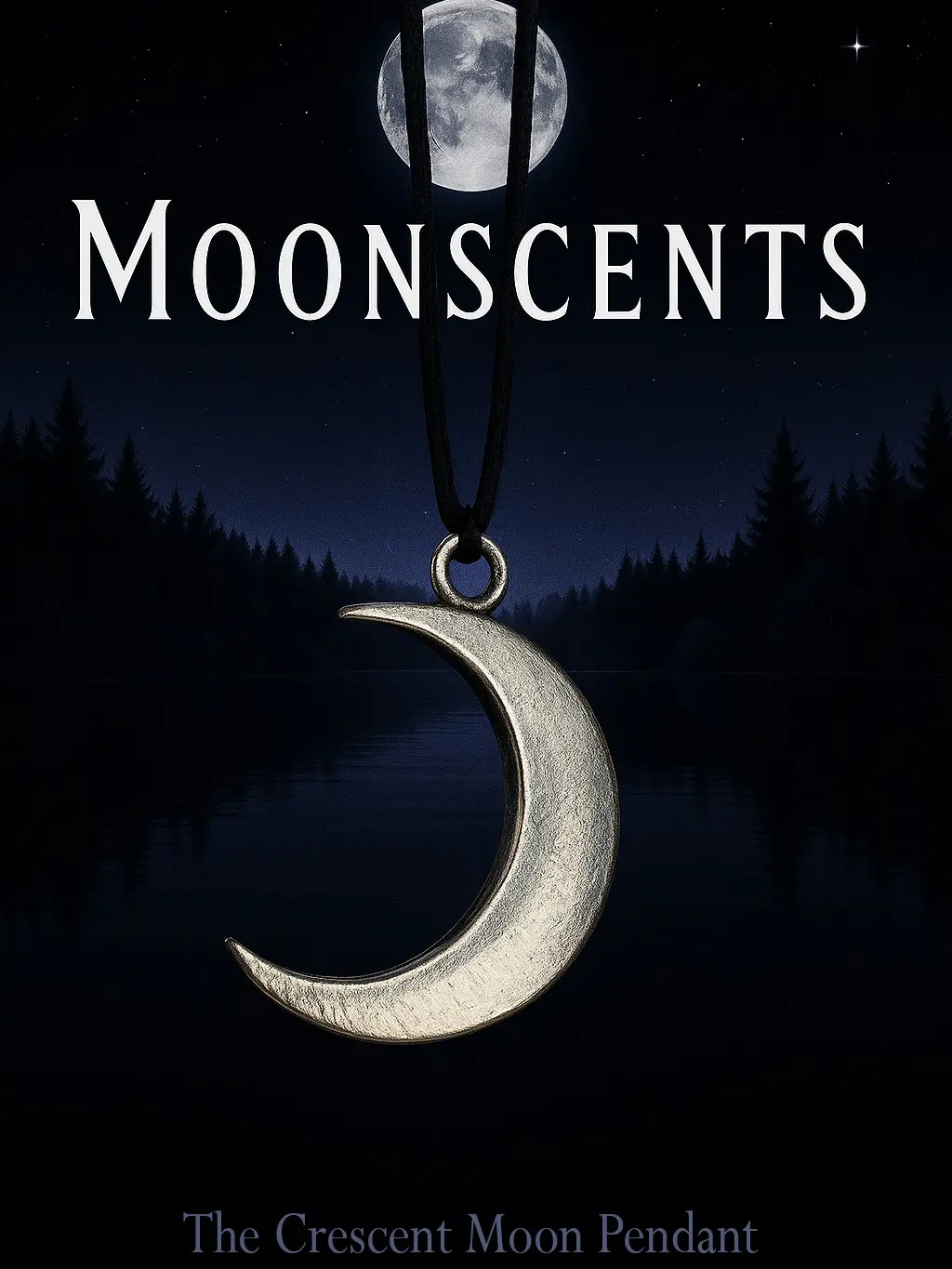 Moonscents Adjustable Crescent Moon Necklace - 1.5 Inch Silver Pendant on Lightly Waxed Black Cotton Cord - Versatile Choker or Long Necklace - Fully Adjustable Sliding Knot