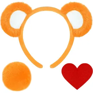 Bear Ears Headband and Tail Set with Heart Patch for Adults