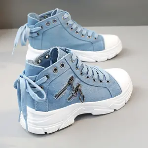 Women's Canvas Platform Sneakers, Zip Detail Lace Up Top Shoes, Casual All-Match Shoes plus size