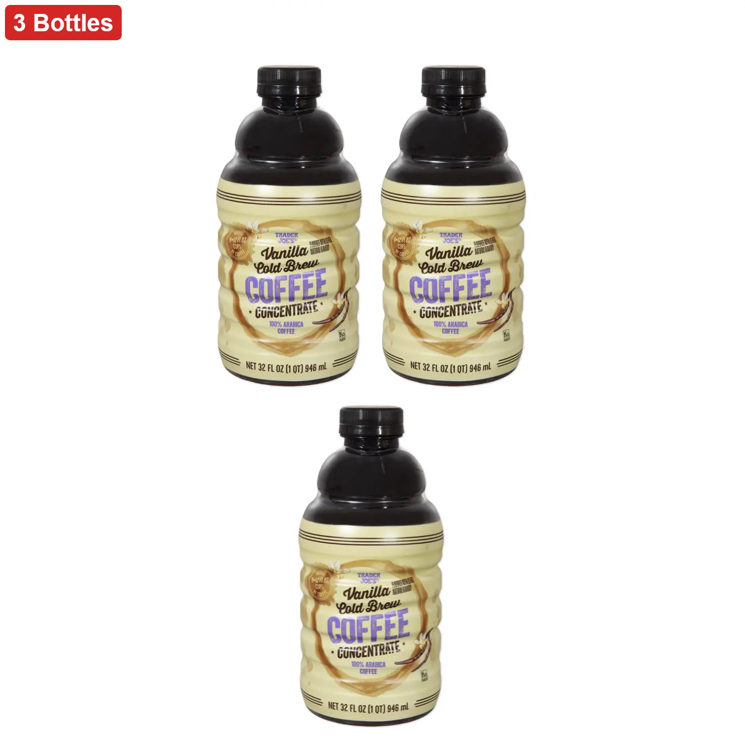 Trader Joe's Vanilla Cold Brew Coffee Concentrate - 32 Fl Oz - 3 Bottles