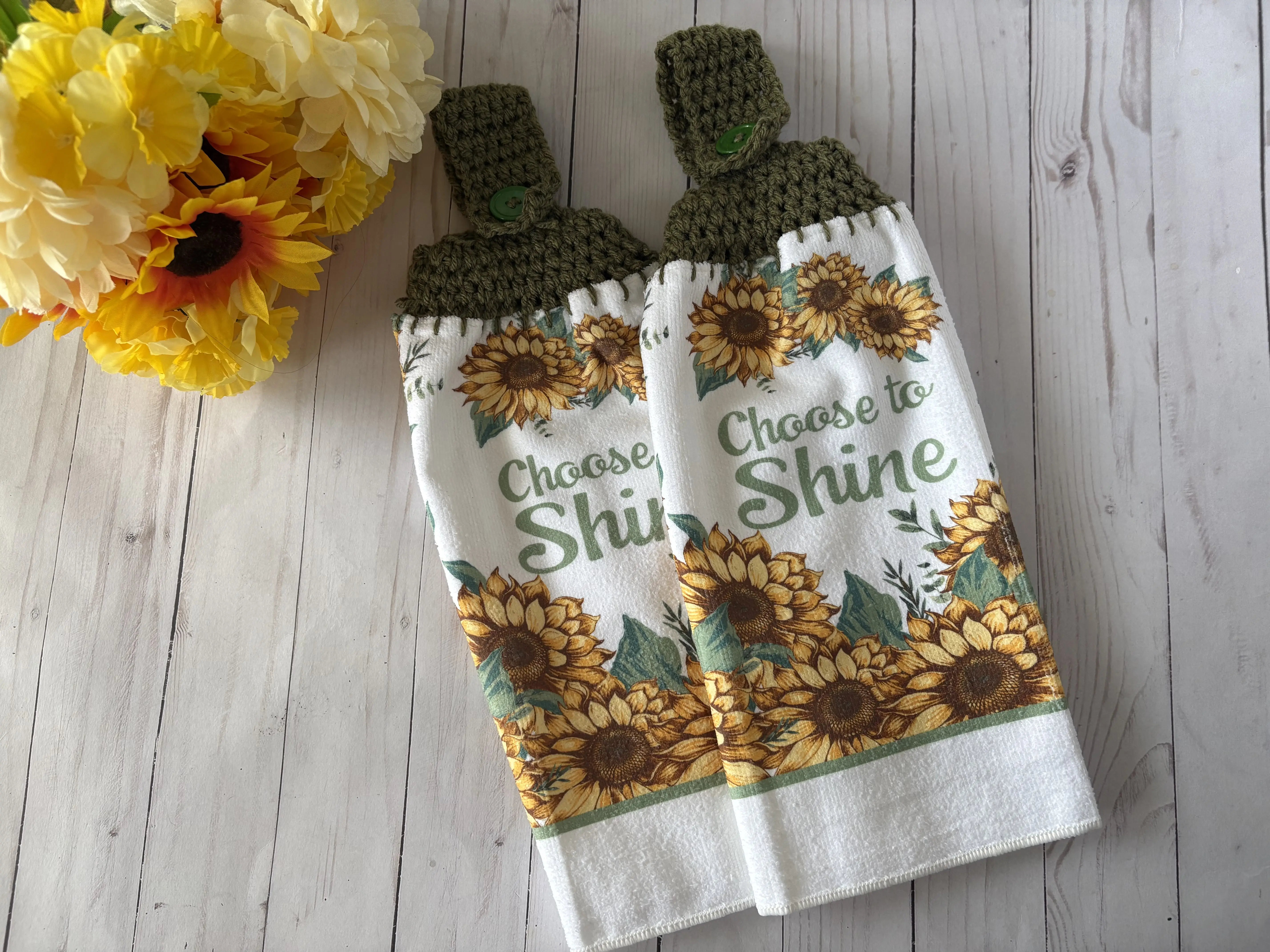 Sunflower kitchen Crochet towels, Choose to Shine Towels