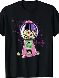 Weirdcore Gumball Shirt Bubble Gum Machine Eyeball Dreamcore T-Shirt |   Same Style for Men And Women,  Summer, Short-Sleeved, Printed, Pure 220G, Crew Neck, Slight Stretch, Regular Fit, Vintage Style, Drawing Pattern.