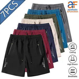 7PCS Multi-Color Cooling Athletic Shorts |   High Stretch Breathable Workout Shorts with Zipper Pockets