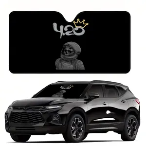 1pc, Skeleton Astronaut Style Car Windshield Sun Shade, 420 Crown Print Pattern, UV Protection, Stylish Design, Easy to Install, Foldable for Convenient Storage, Keeps Your Vehicle Cool, Perfect for Cars, SUVs, and Trucks, Suitable for Summer