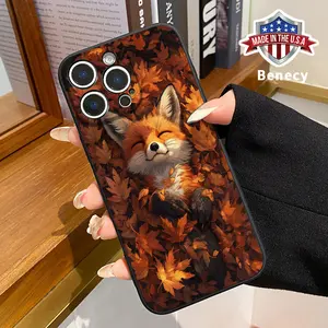 Case for iPhone 15 Plus 16 Pro Max 14 13 12 11 XS XR E Fox in Autumn Leaves Liquid Silicone Camera Protection Ultra Thin Soft Phone Cover Gift for Girl