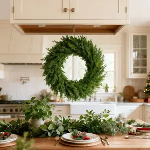 19.7 Inch Christmas Wreath, Artificial Pine Branches, Front Door Decor, Indoor Outdoor Holiday Decoration, Table Wall Window Display