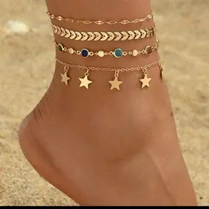 Women's 4-Pack Dainty Beaded Anklets - Trendy Chic Elegant Costume Fashion Accessories for Beach Use, Bling Bling, Boho Fairy, Boujee Style, Charm Anklets, Bead Anklets, Bling Bling Anklets