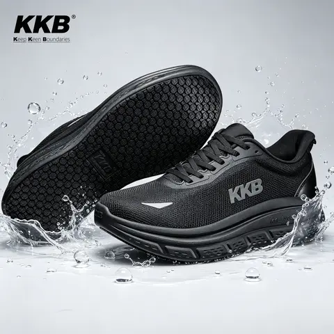 KKB Men's Antislip Round Toe Lace-Up Walking Shoes - Breathable Worker Footwear, Water-Resistant, Lightweight, All-Weather, Cushioned Sole, Workplace Antislip Casual Trainers for Food Service & Kitchen Work