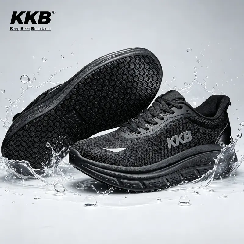 KKB Men's Antislip Round Toe Lace-Up Walking Shoes - Breathable Worker Footwear, Water-Resistant, Lightweight, All-Weather, Cushioned Sole, Workplace Antislip Casual Trainers for Food Service & Kitchen Work