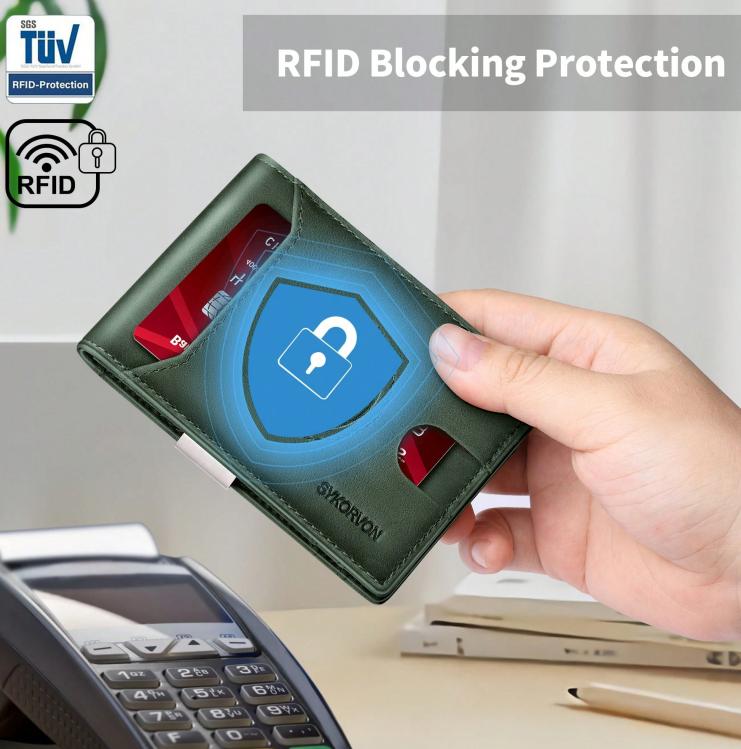 Men's AirTag Wallet - Black Leather with Card Slots & AirTag Holder for Secure Storage - Spacious Interior & Sleek Design