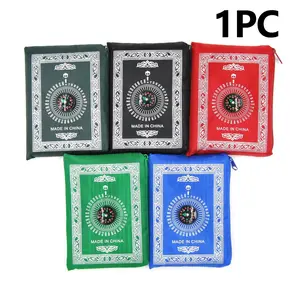 Printed Pilgrimage Blanket Handheld Travel Prayer Mat with Bag Compass Religious Service Accessories, Portable Praying Rug for Spiritual Use