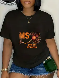 100% Cotton MS Get On My Nerves Multiple Sclerosis Awareness Men Women T-Shirt Round Neck Short Sleeve T-Shirt Women's Men Graphic Tee