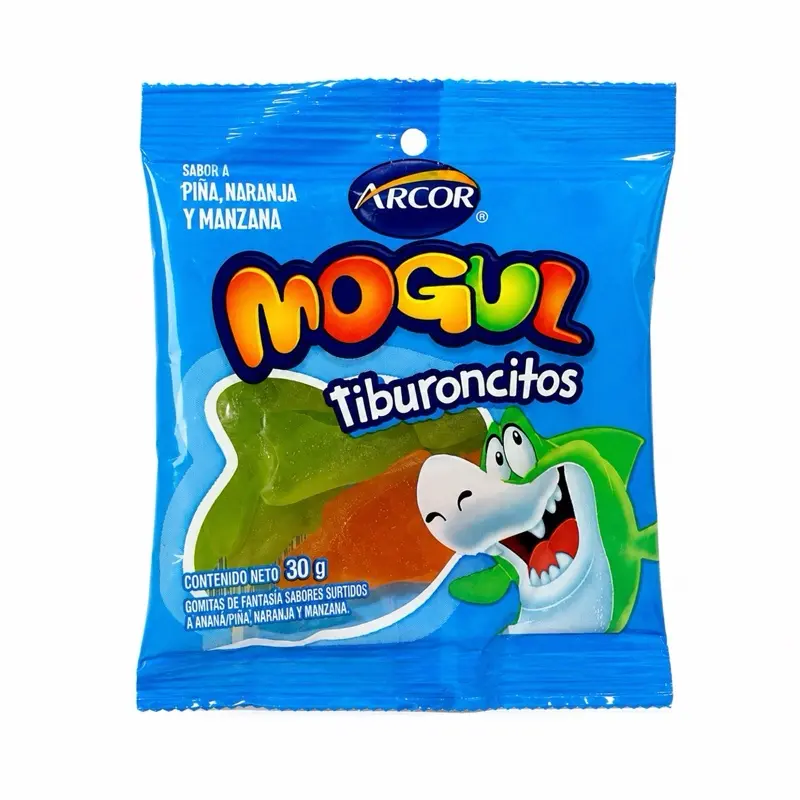 Mogul Tiburoncitos Gummy Candy 30g | Shark Gummies Assorted Fruit Flavors | Piña, Naranja y Manzana
