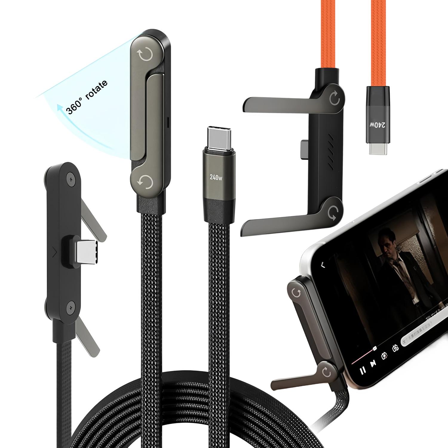 240W Super Fast Charging,Invisible Holder Charger Cable with Stand,Built-in Phone,Type C Braided Design for Gaming Office Travel Plug Cellphone