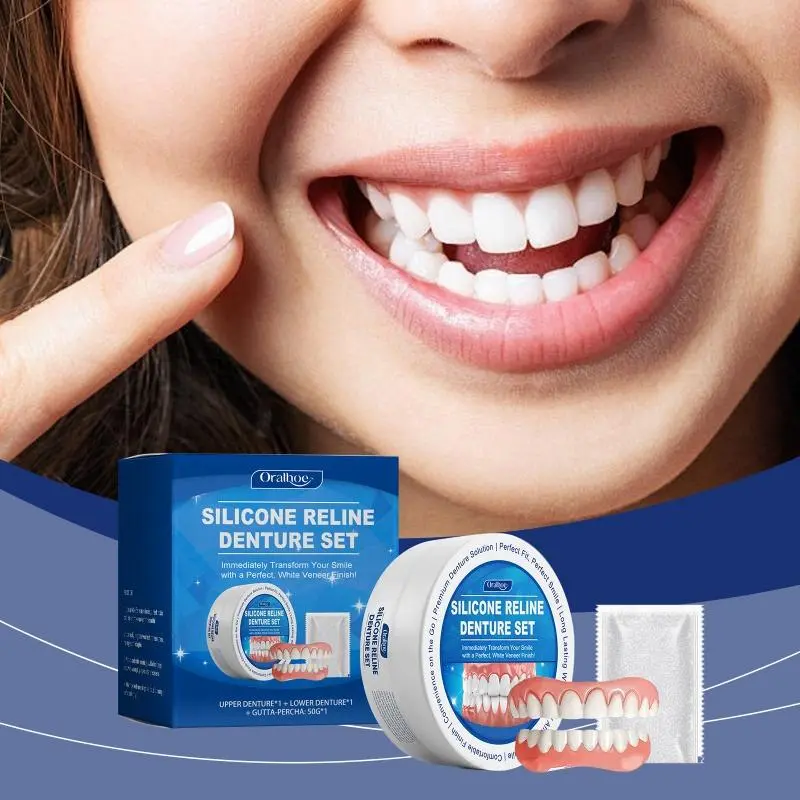 Teeth shaping denture sets, enhancing smiles, aesthetics, and comfortable materials, complete the denture set