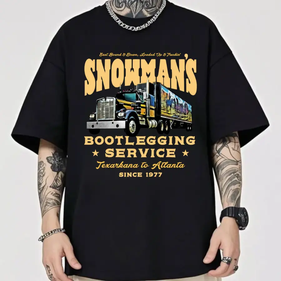 Snowman's Bootlegging Service - Unisex T-Shirt - Smokey & The Bandit, Graphic tee, Fashion Cotton, Streetwear, Funny Dumb Meme Adult Shirt, Funny Cute Adult Shirt, Western Shirt, Gift Shirt Menswear Top Classic