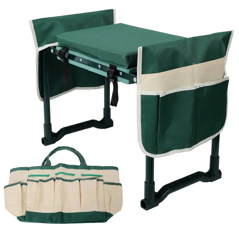 Garden Kneeler Seat Bench, Foldable Stool with EVA Foam Pad, Extra Soft Wider Cushion, Large Tool Bag and 2 Free Tool Pouches for Gardening Enthusiasts