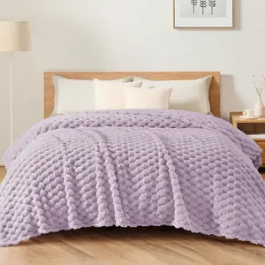 Twin Size for with Jacquard Pattern, Fuzzy Exquisite Blankets for, Warm and Fluffy, 60x80 Inch, Lilac