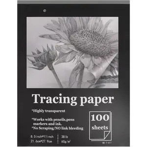 Tracing Paper 8.5x11 inch, 100 Sheets Transparent Vellum Paper for Tracing Pads, 38lb/60gsm Translucent Tracing Paper for Pencil, Marker and Ink,Trace Images, Sketch, Preliminary Drawing, Overlays.