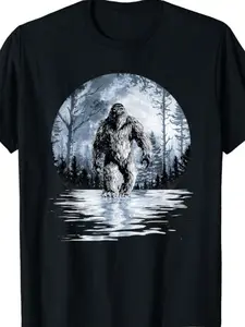 Bigfoot Moon Lunar Shirt Sasquatch Black T-Shirt S-5XL