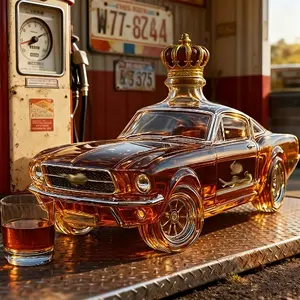 Car-Shaped Whiskey Decanter with Brushed Metal - Novelty Glass Liquor Bottle for In-Car or Use, Unique Gift for, Collectors & Car Enthusiasts (Automobile-Themed Spirits Container)