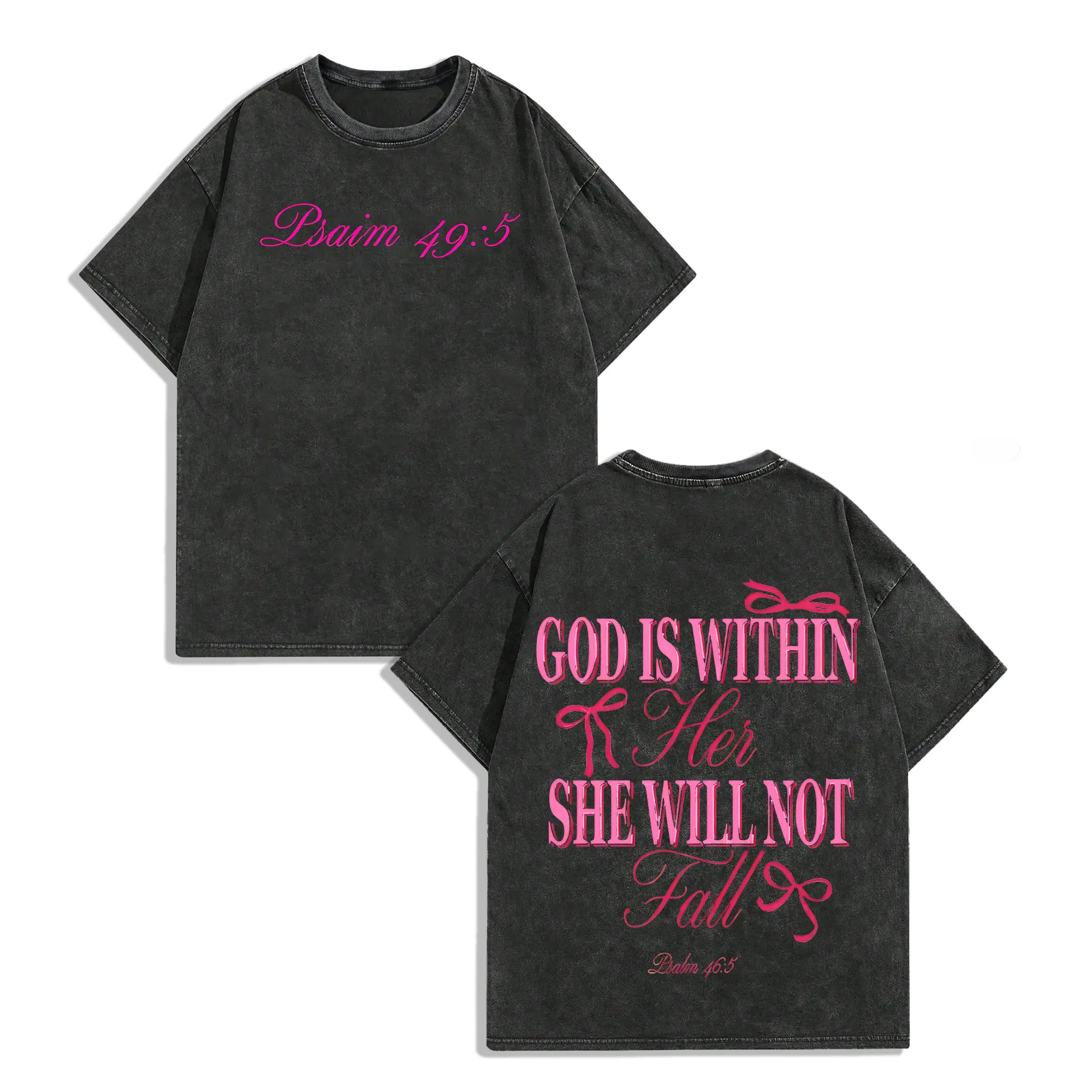 Men's Vintage Washed Tshirt, Distressed 'God is with Us' Double-Sided Graphic, 100% Cotton Short-Sleeve Round Neck Top