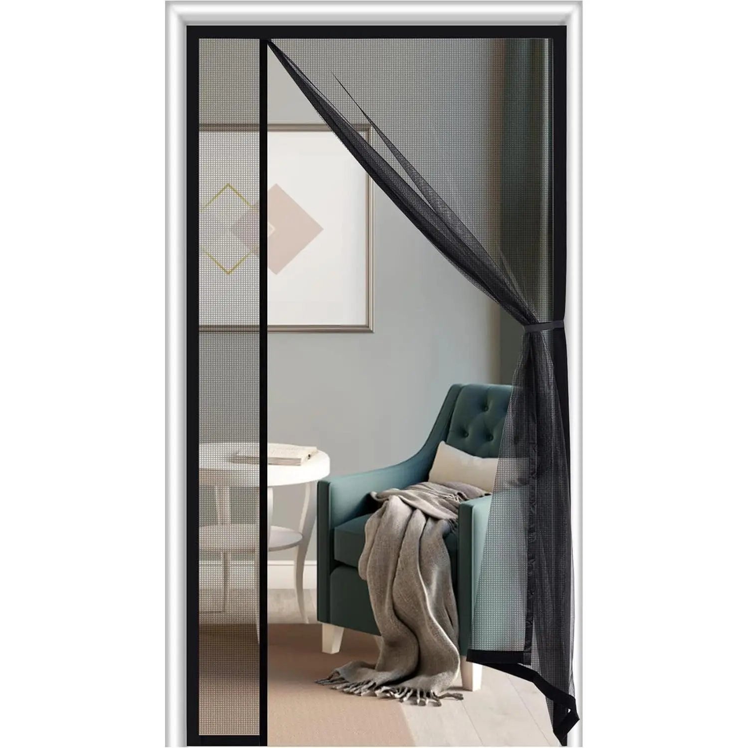 Screen Door Fits Door Size 36 x 80 Inch, Actual Screen Size 38 x 81 Inch, Reversible Opening, Sturdy Fiberglass Mesh Hands Free for, Door, Black