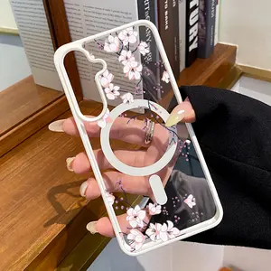 Magnetic iPhone Case for Samsung Galaxy S24 Plus S25 Ultra S23 FE Ultra S22+  Blossom Song  Pattern  TPU Premium Stylish Transparent Protection Case