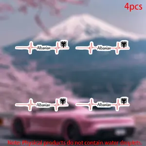 Albania Heartbeat Stickers, Durable Vinyl Adhesive for Car Doors Windows Laptops Bags Furniture Bumpers, Set of 4 Pcs