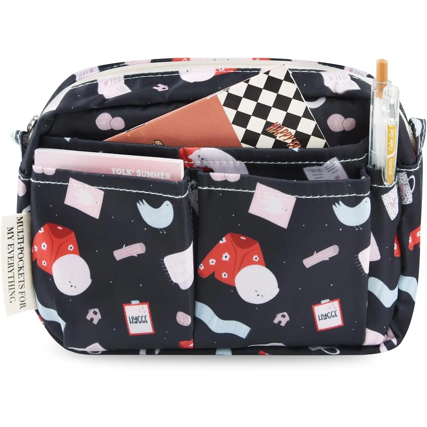 High Quality Tear-Resistant Compact Synthetic Multi-Pocket Storage Bag - Waterproof Zippered Travel Portfolio Organizer with External Loops, 7.6"x5.5"x2.3" Case with 10 External Pockets for Notebooks, Stationery (Home Supplies, Black)