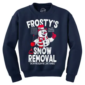 Frostys Snow Removal Crewneck Sweatshirt Funny Sarcastic Winter Graphic Novelty Longsleeve Sweater Funny Sweater Christmas Crew Neck Novelty Sweatshirts for Men Navy -
