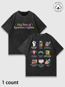 1 Count Unisex Black T-Shirt, “Big Fan Of Human Rights” Statement Graphic Tee With Social Justice Slogans, 100% Cotton For Activism Supporters And Daily Wear