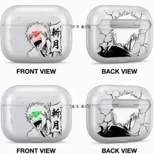 Zangetsu Anime AirPods Case with Keychain, Frosted PC Protective Cover for AirPods Pro, Bleach Manga Earbuds Case Gift for Him Her