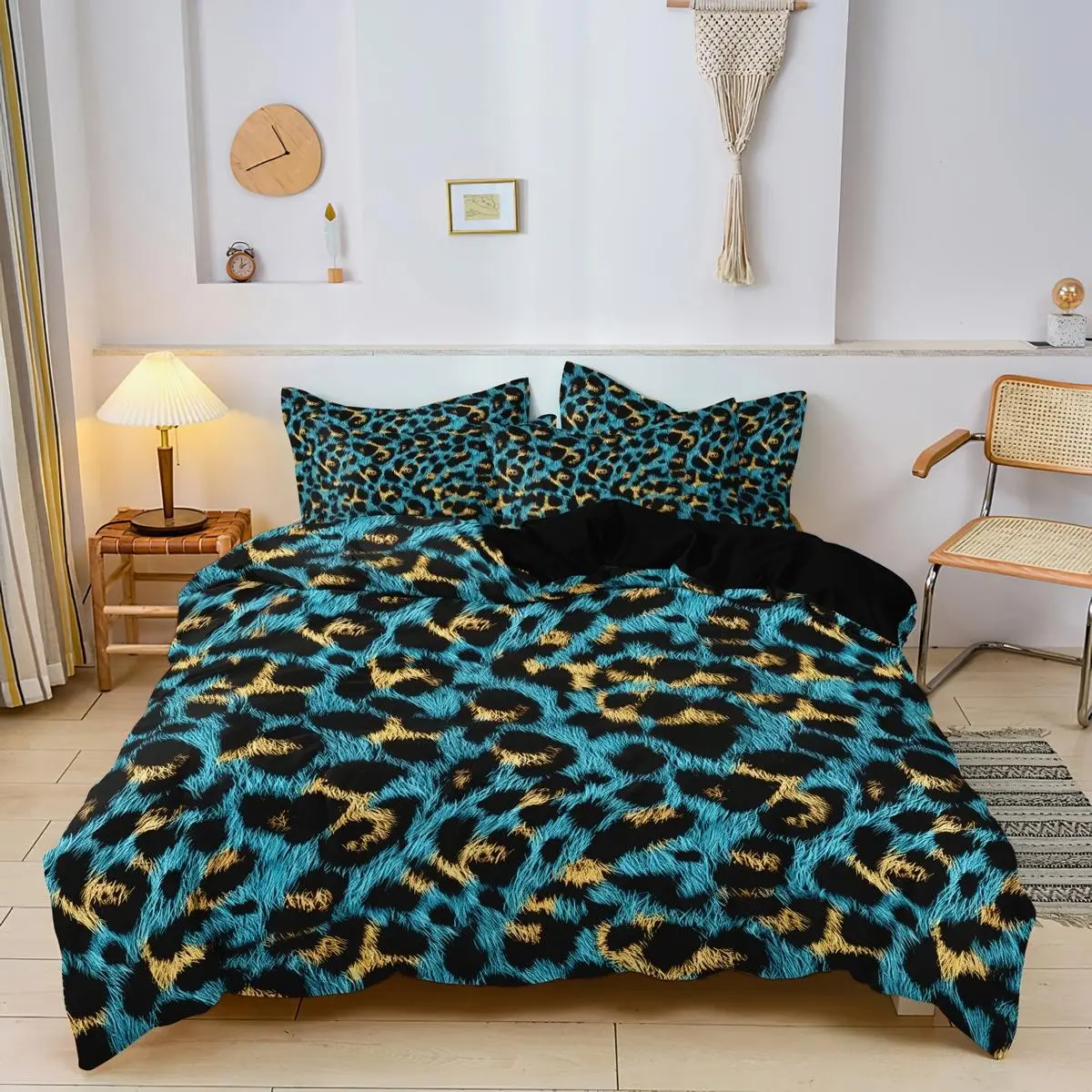Blue Leopard Print Bedding Set, Soft Comfortable Breathable, Four Seasons Home Dormitory High Definition Printing, Room Decoration, Bedroom Bedding Set, Comfy Bedding Set, Comfy Bed Sets