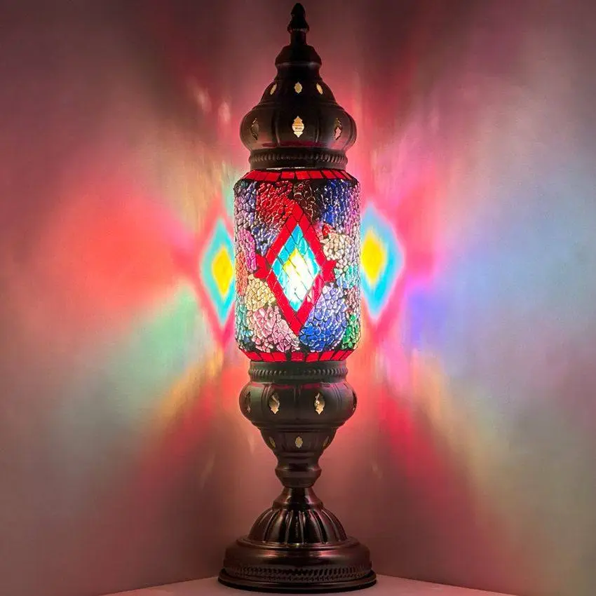 Kaleidoscope Vision: Rainbow Diamond Turkish Mosaic Lamp with Cylindrical Style