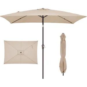 6.5x10 ft Rectangular Patio Umbrella with Push Button Tilt Crank 6 Sturdy Ribs UV Protection for Poolside Garden Backyard Deck Outdoor Market Table Umbrella
