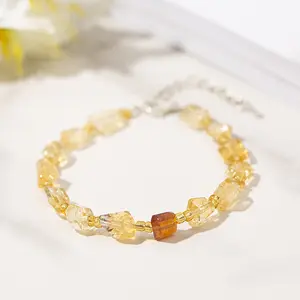 Handmade Irregular Citrine Gemstone Bracelet Unique Natural Crystal Beads for Women - Perfect for Everyday Wear or Gift Giving