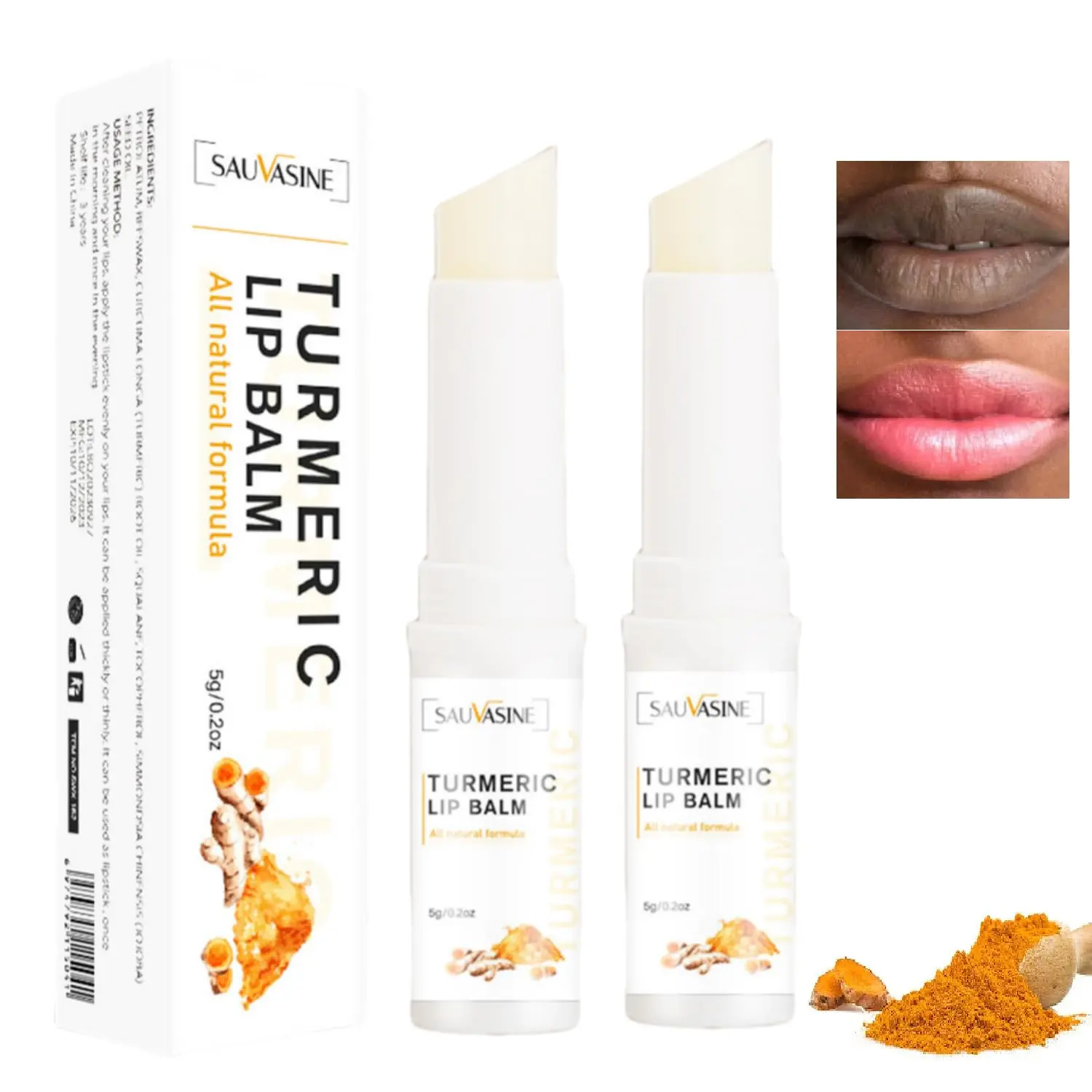 2-Piece Turmeric Lip Scrub & Balm Kit for Smokers, Dark Lip Correction & Exfoliation, Hydrating Aftercare Treatments to Smooth & Restore
