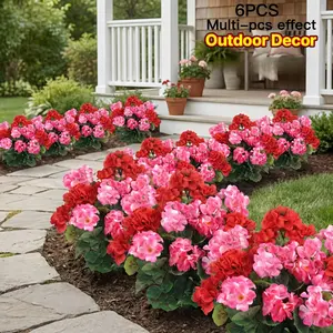6 Bunches Artificial Geranium Flowers, UV Resistant, Lifelike Simulation, Decorative Fake Flowers, Artificial Plants, Ideal for Weddings, Living Rooms, Gardens, Outdoor Festivals, Artificial Flowers for Outside